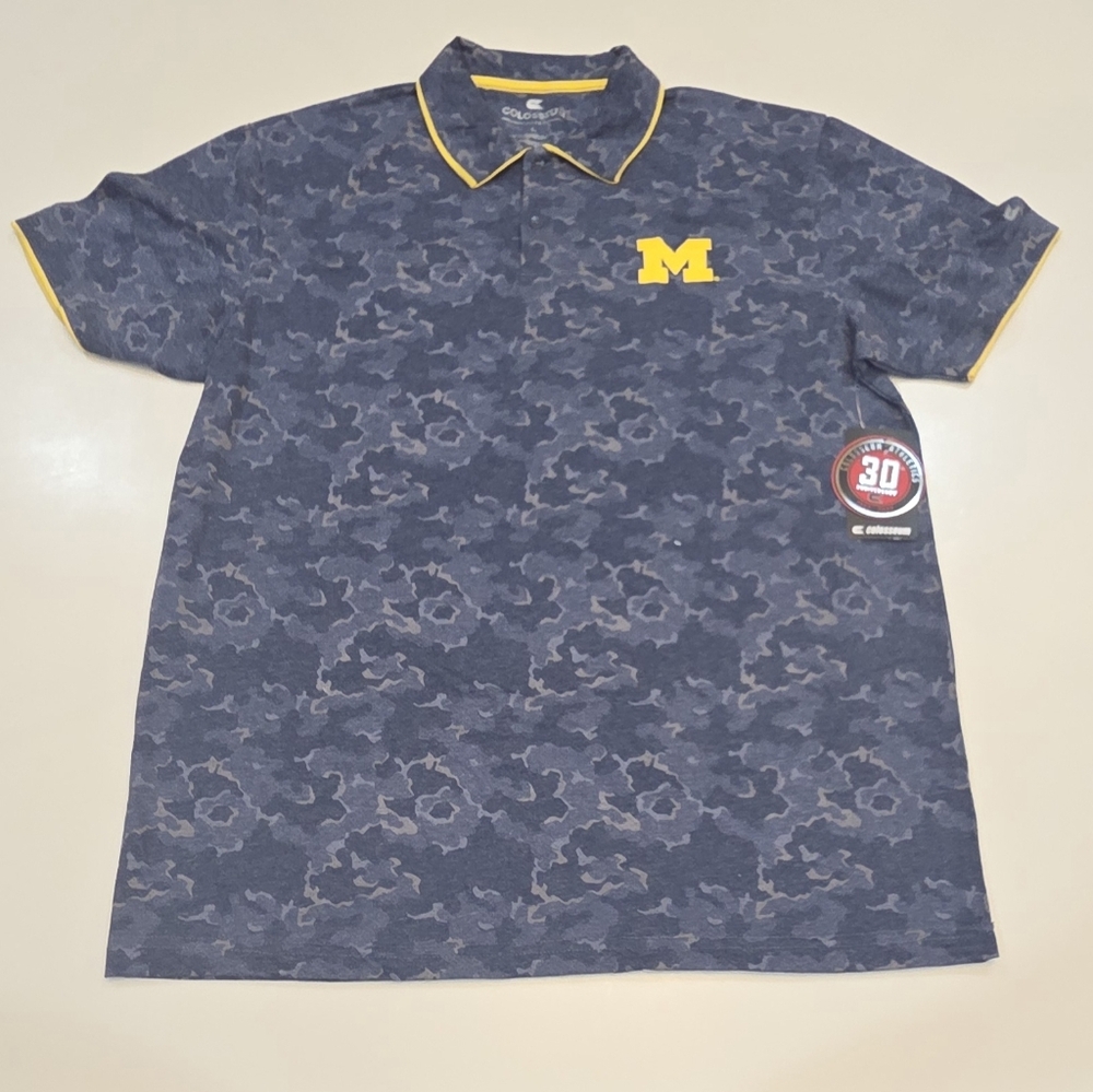 MICHIGAN WOLVERINES|Colosseum Pullover Polo Shirt|Mens Large|Gray Camo